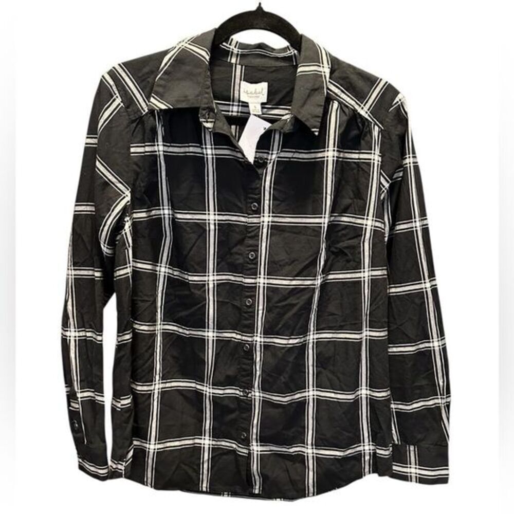 NWT Isabel Women’s Black White Plaid Button-Up Maternity Top Shirt Blouse Size S - Picture 2 of 5